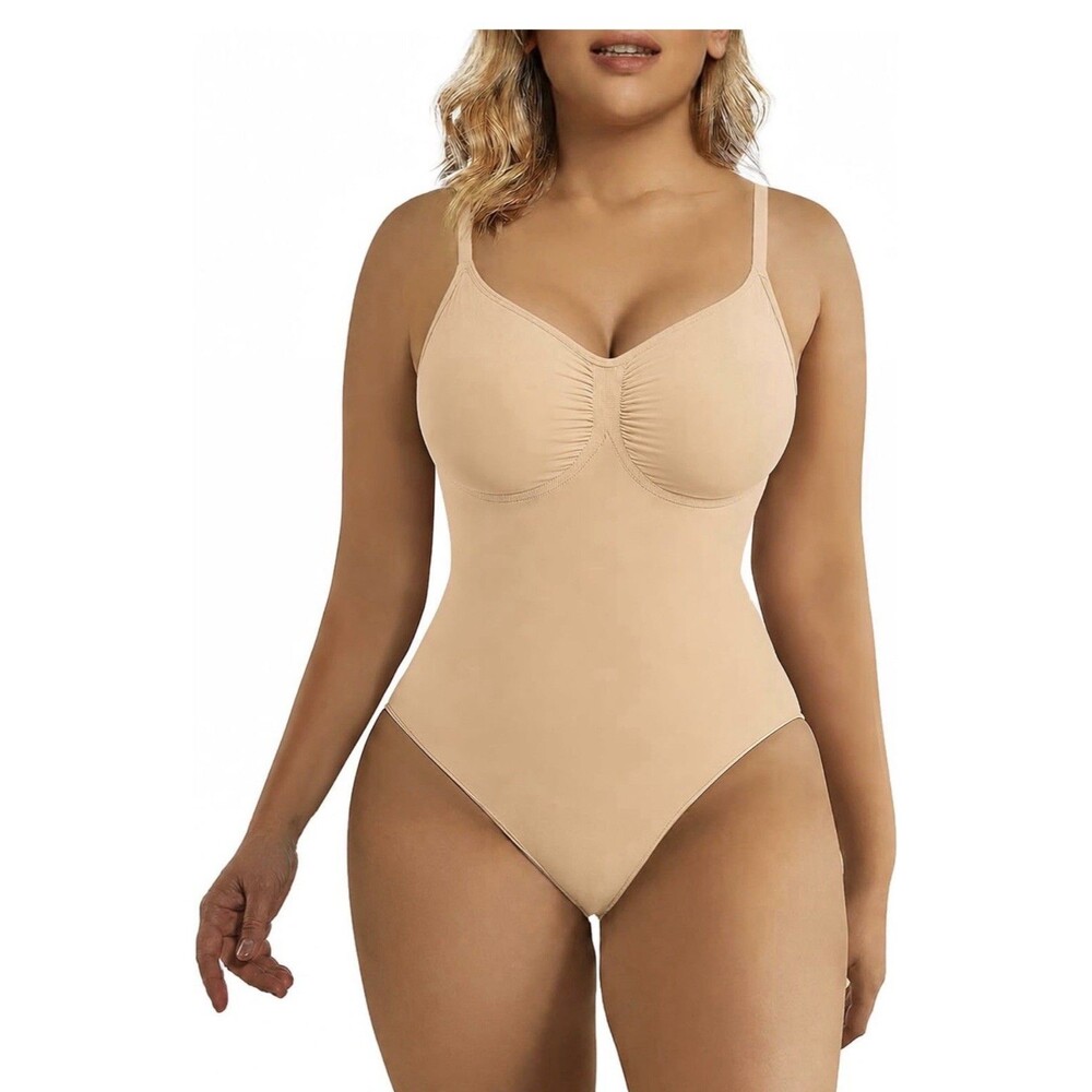 SHAPERX Women's Tummy Shapewear Thong Bodysuit NEW 5215 Sienna Beige Size XXS/XS